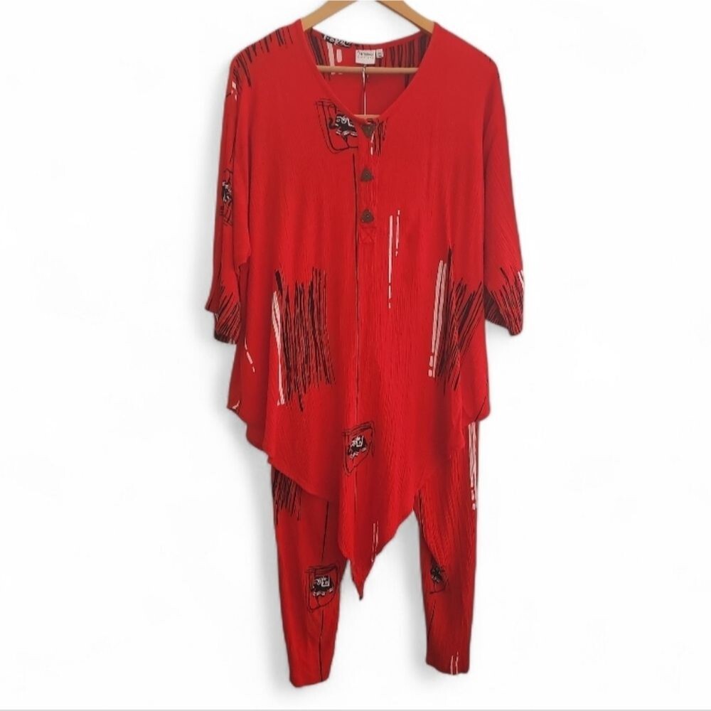Batik World St. Kitts 100% Linen 2 Piece Set Women’s L Boho Resort Travel
